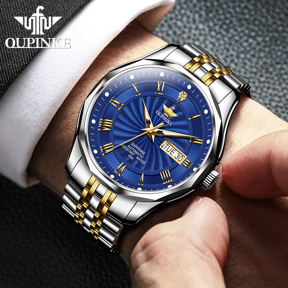 OUPINKE 3207 OEM date stainless steel automatic mechanical  gold watches Mechanical luxury watch Fashion mens wrist watch