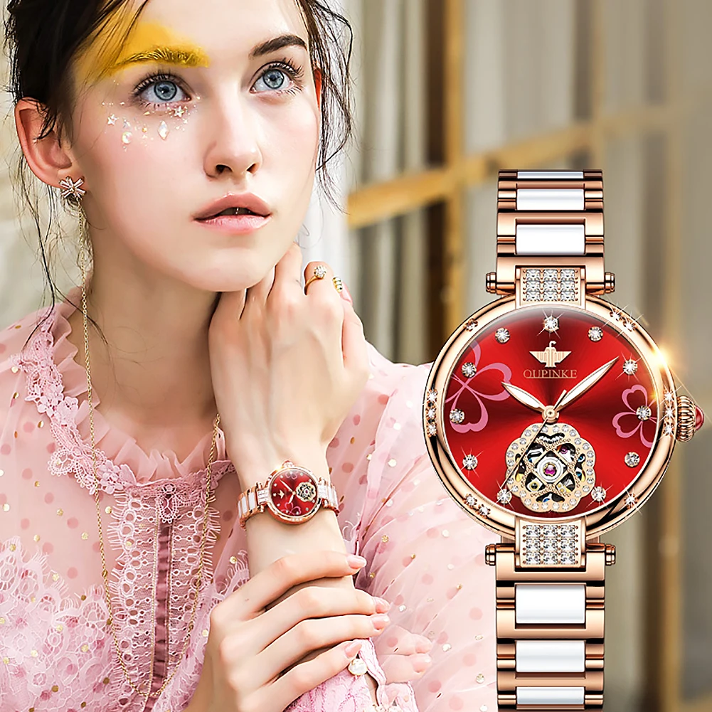 Oupinke 3183 Fashion Luxury Brand Skeleton Sapphire Crystal Women oem watch automatic Mechanical Watch Elegant Ladies Watch