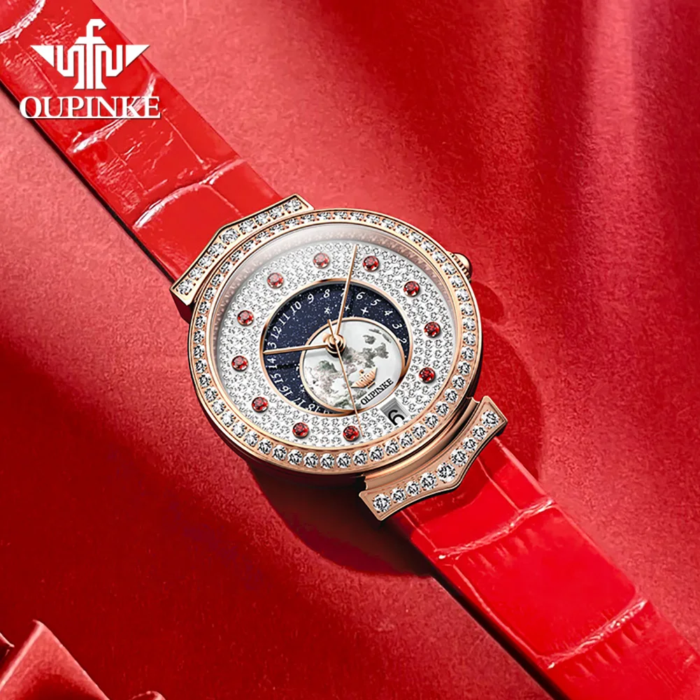 OUPINKE 3218 Oem Diamonds luxury watch high-quality  movement skeleton watch Luminous sport  watches for women