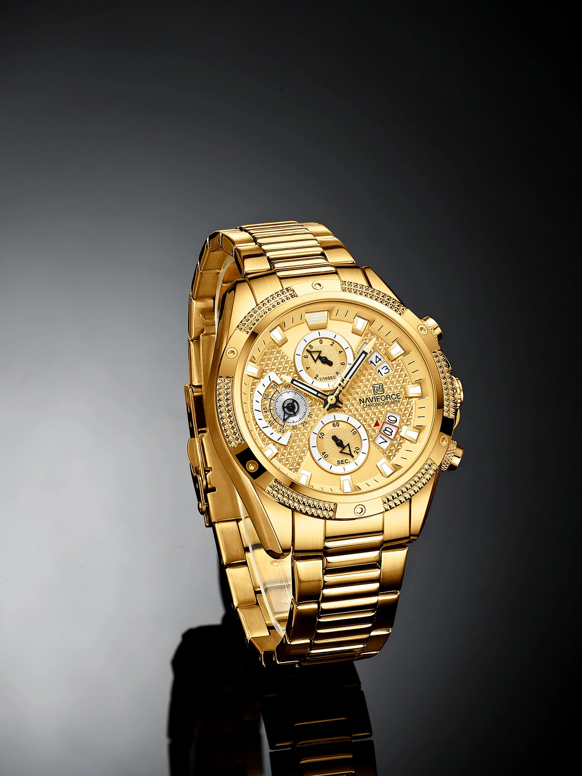 Naviforce 8021 GG Quartz Chronograph Watch Stainless Steel Luxury Wristwatches Waterproof Electronic Digital Clock Watch
