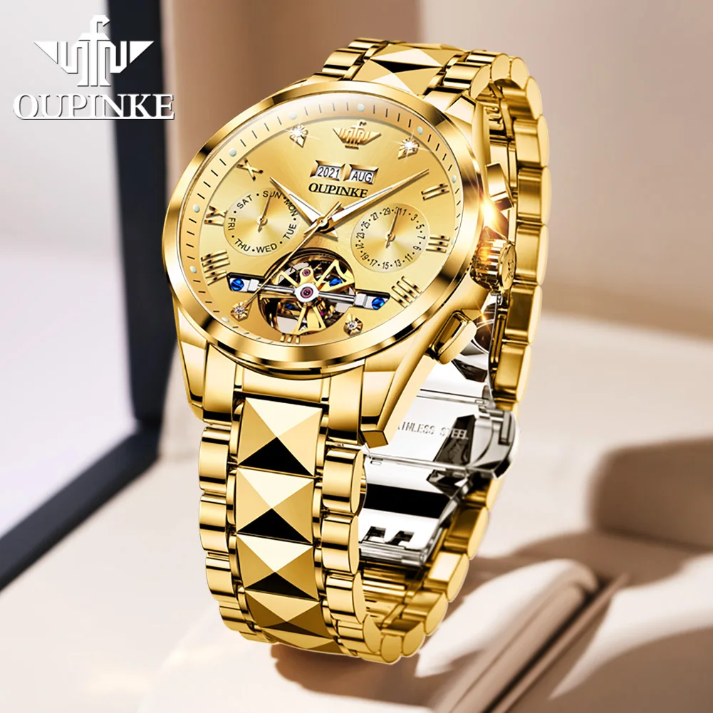 Luxury Tourbillon Skeleton Watches Date Day Display Men’s  Waterproof Automatic Mechanical Watches