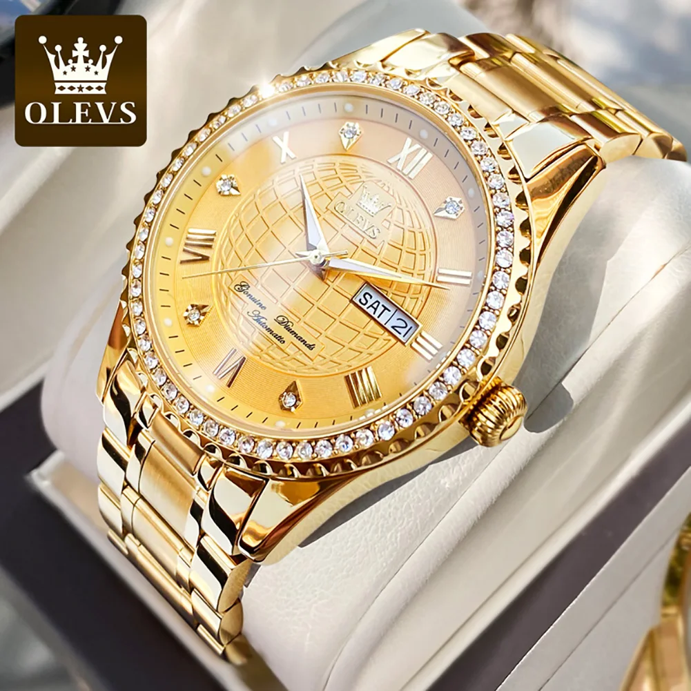 Olevs 6616 Men Watch Fashion Business Date Diamond Analog  Mechanical  WristWatch Watch Men