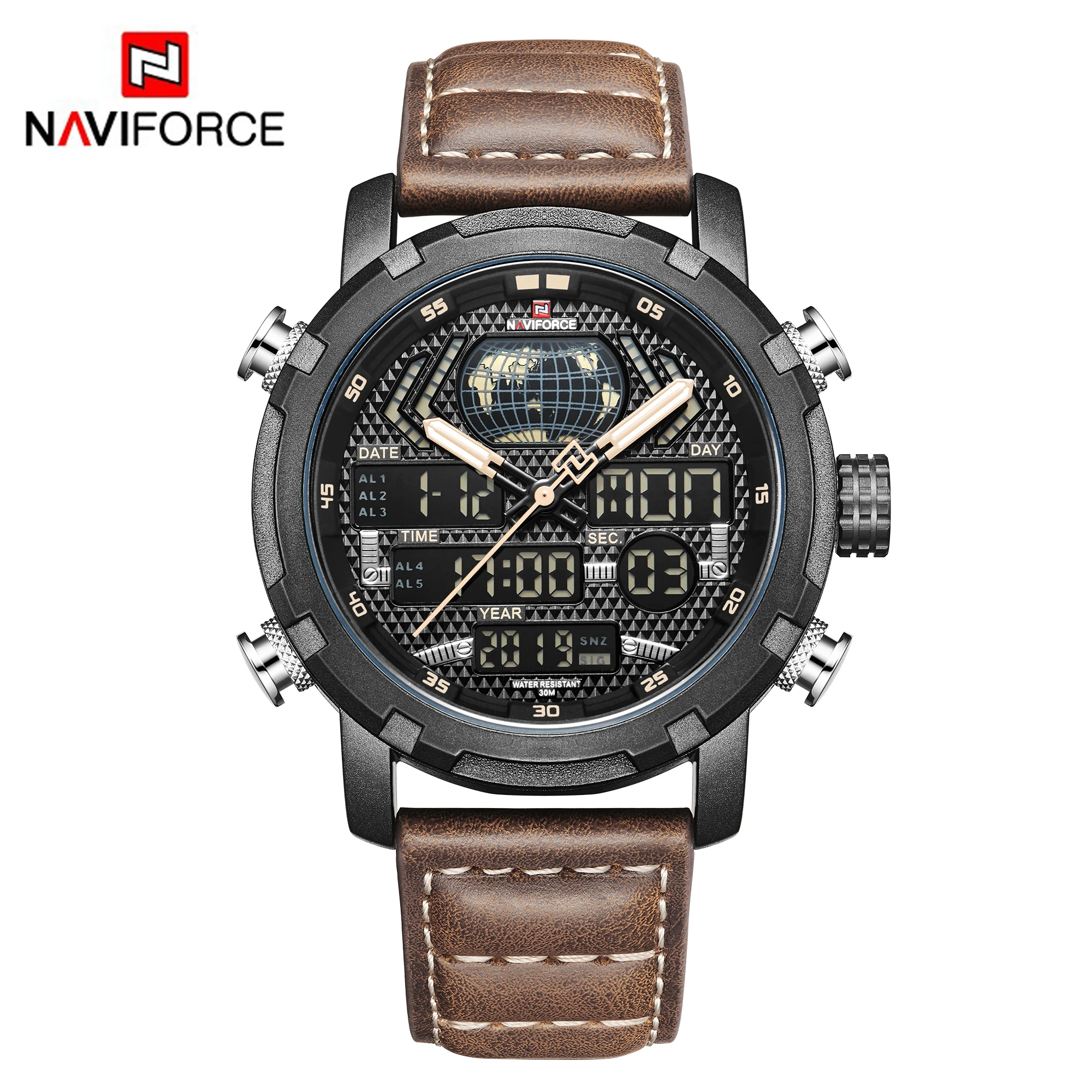 NAVIFORCE 9160 World Map Men’s LED Analog Quartz Watch Men Sport Watches   Waterproof Wristwatch Male Relogio Masculino