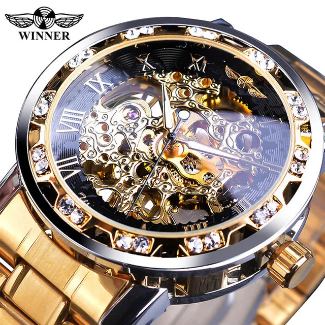Luxury Transparent Fashion Diamond Luminous Gear Movement Royal Design Male Mechanical Skeleton Wrist Watch