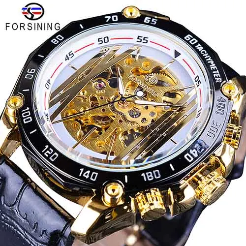 Forsining Mechanical Watch Men Genuine Leather Hollow Out Wristwatches Luxury Waterproof Steampunk Automatic Watches Men’s