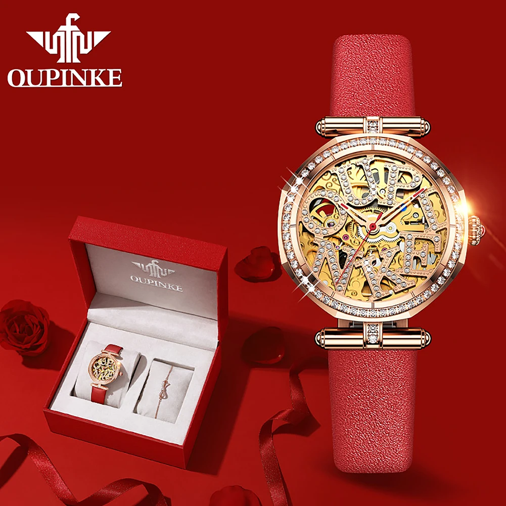 Oupinke 3175 High Quality Diamonds Brand Mechanical Watch For Woman Automatic Wrist Watch Lady Luxury Hand Women Watch