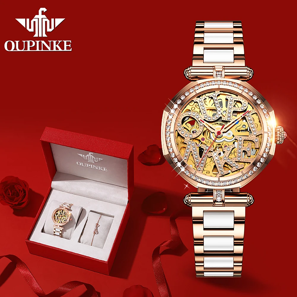 Oupinke 3175 Professional Manufacture Quality waterproof Popular Lady High Quality Waterproof  Mechanical watch Ceramic Watch