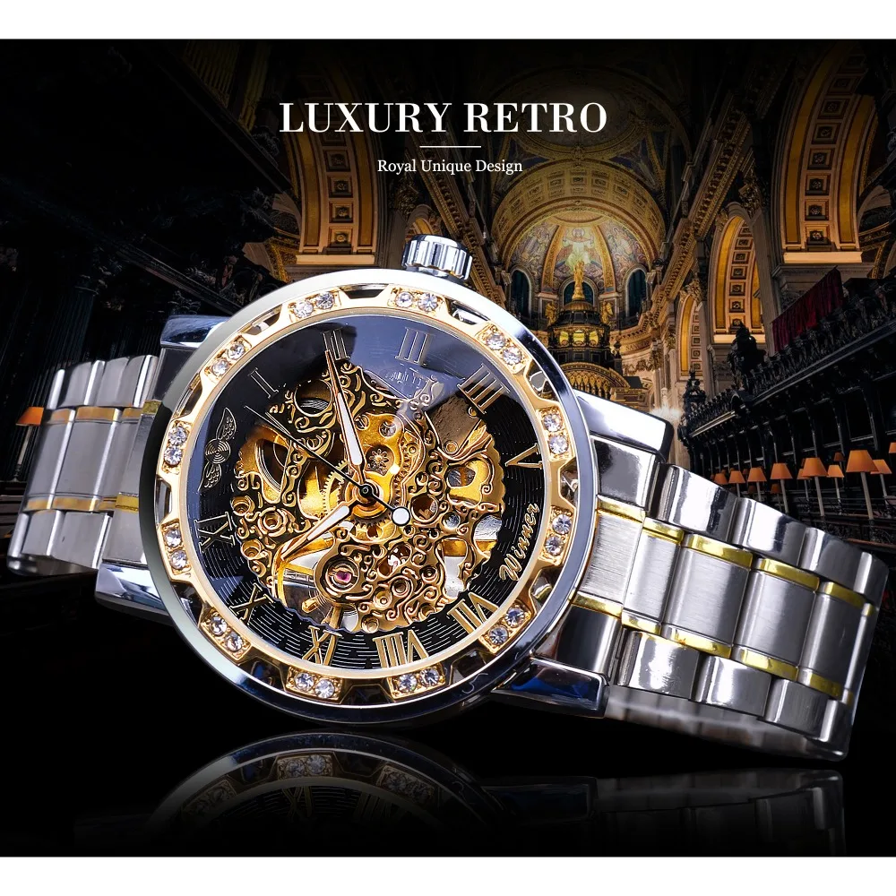 WINNER 8012  popular mens mechanical wristwatch original Waterproof low moq transparent skeleton business wrist watch price