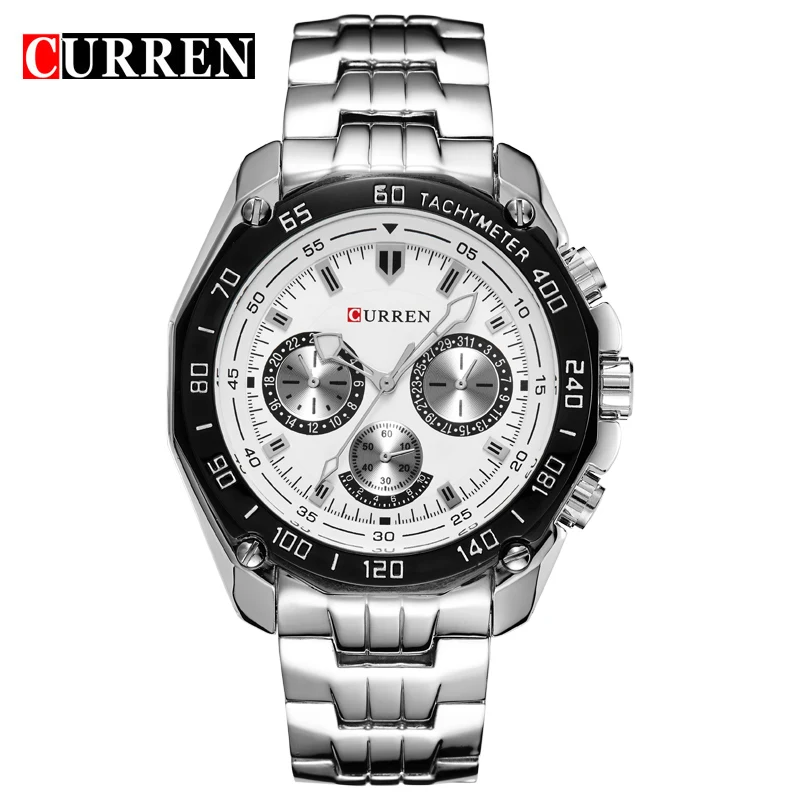CURREN 8077 Men Quartz Watch Stainless Steel Strap Wristwatch Fashion Business Style
