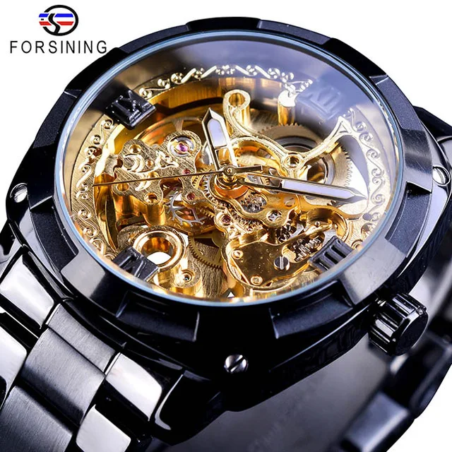 FORSINING Mechanical Watch Hot Sell Business Transparent Stainless Steel Luxury Skeleton Watches Men Wrist Relogio Masculino