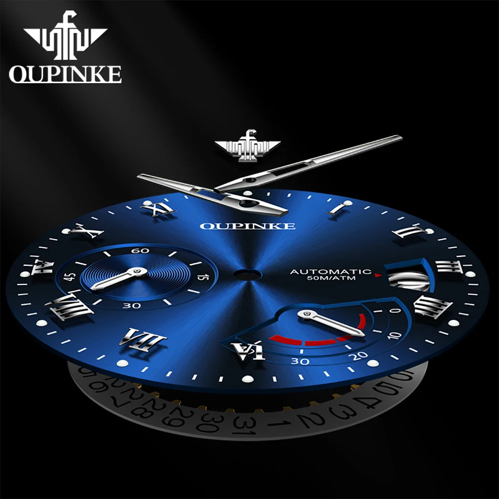 Oupinke 3198 custom OEM New Arrivival Luxury Forsining Watch  Sport Three Dial Calendar Stainless Steel Mechanical Wrist Watches
