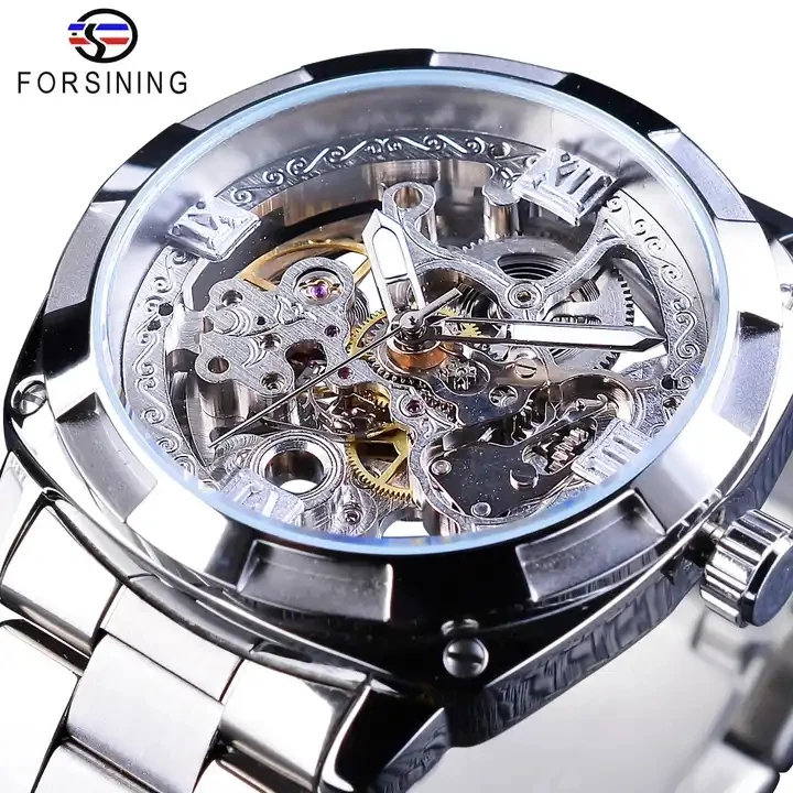 Forsining 2023 New Men Watches Folding Clasp Safety Men’s Automatic Watches Top New Luxury Transparent Luminous Hands Watches