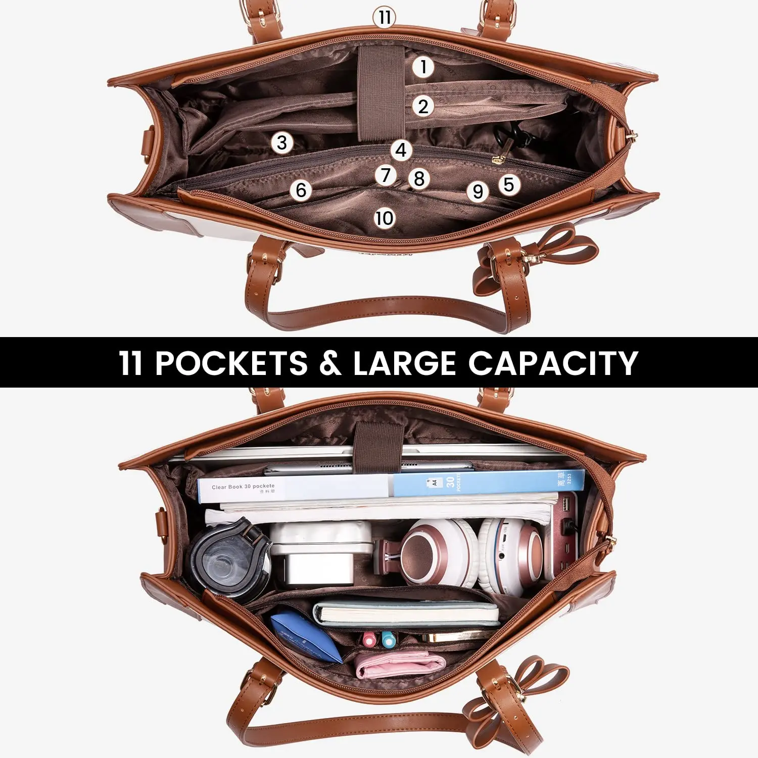 LOVEVOOK 2 Pcs Fashion 15.6inch Shoulder Tote Handbag Purse Business Work Computer Briefcase PU Leather Laptop Bag for Women