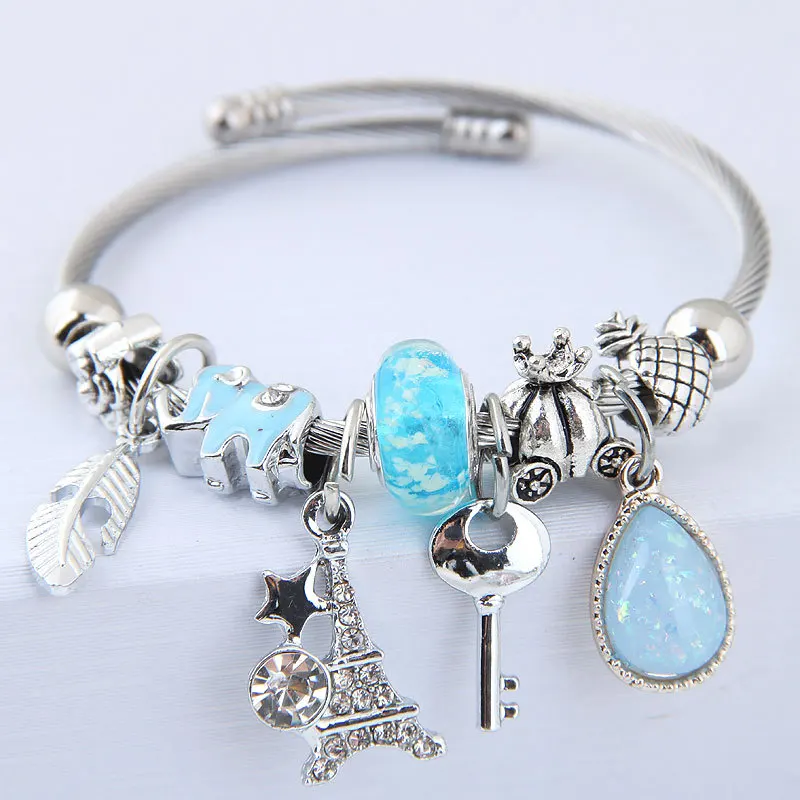 Fashionable DIY Metal Tower and Feather Charm Bracelet