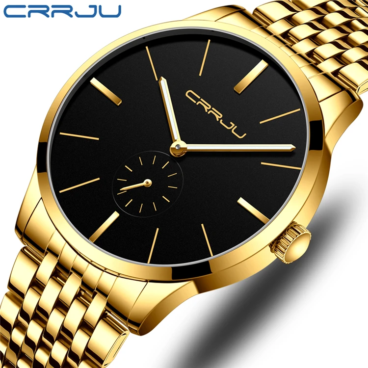 Crrju 2166 Sport Blue Men Quartz Classic Casual Watches Men Chronograph Wristwatch Waterproof Men Full Steel Watches