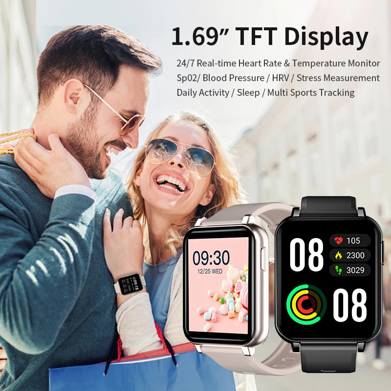 1.69 Big Screen Metal Frame Sport Blood Pressure And Oxygen Spo2 Temperature Smart Watch