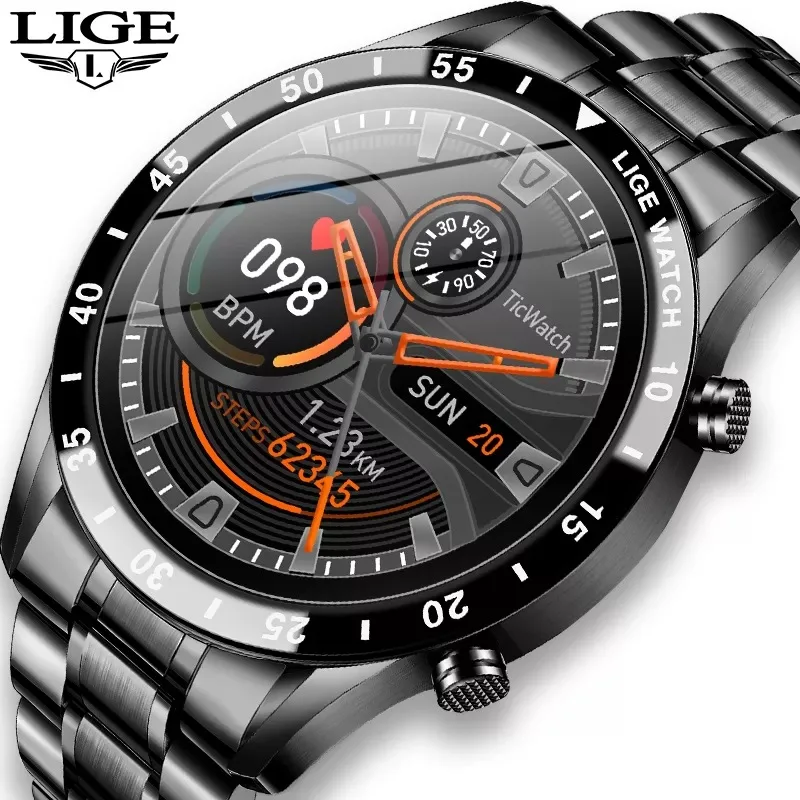 LIGE Heart Rate Blood Pressure Smart touch Watch Men Luxury Multifunction Call SmartWatch IP67 Fitness BW0189 Man Watches +box