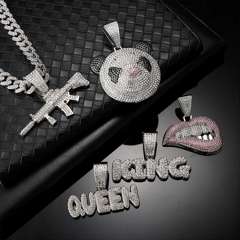 Hip Hop Iced Out Bling Submachine Gun Pendant Necklace with 13mm
