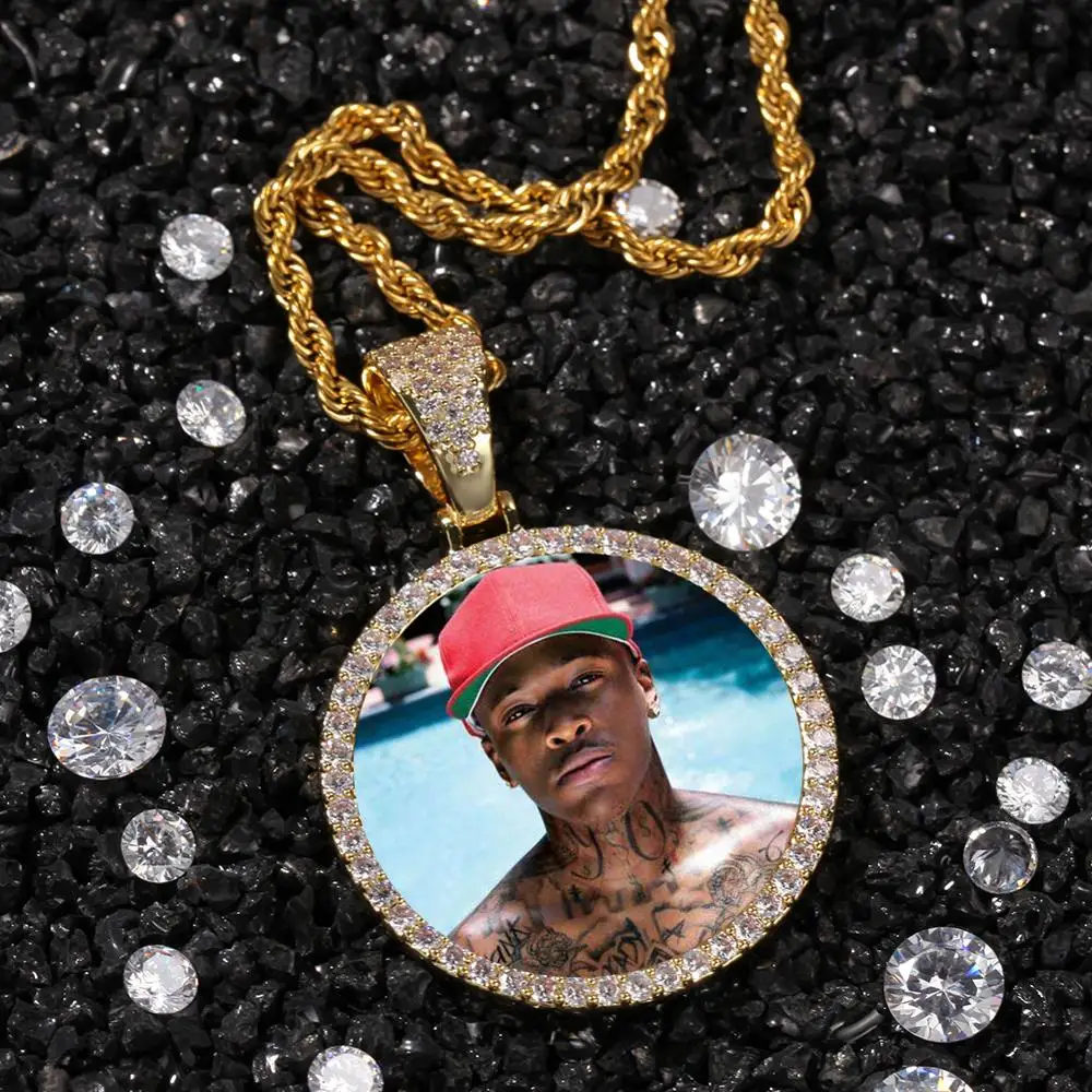 Hip Hop Iced Out DIY Photo Frame CZ Pendant Custom Picture Pendant Necklace Personalized Women Men Rapper Jewelry