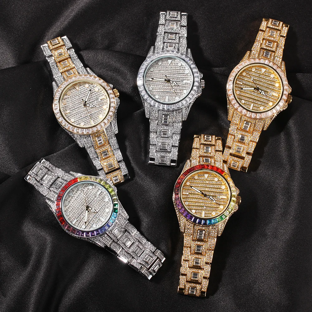 TOP ICY Trend Luxury Iced Out rainbow colorful baguette bling bling hip hop fashion street watch for men women