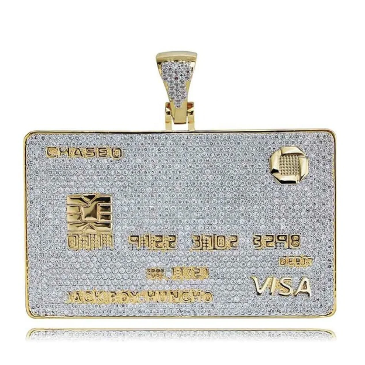 High-end Hiphop Jewelry Iced Out Colorful Zircon Credit Card Bank Card Shape Pendant Necklace